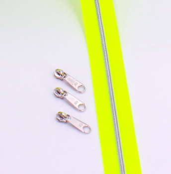 Endlosreißverschluss metallisiert schmal neongelb/silber (1m)